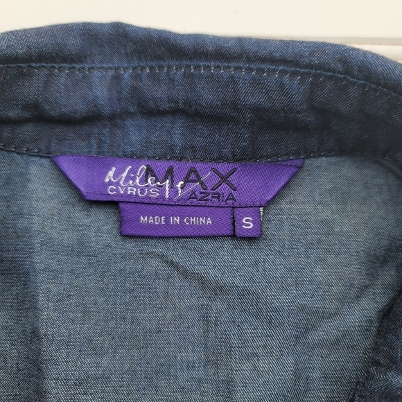 MILEY CYRUS MAX AZRIA Girls DENIM DRESS Blue Tie Back Long Sleeve Sz S - Picture 8 of 8